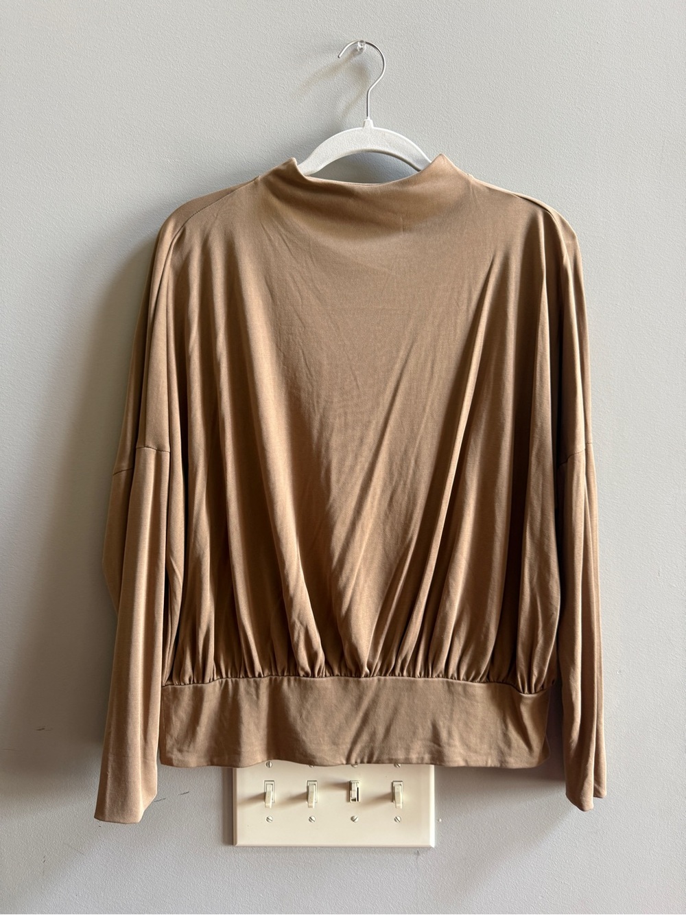 Banana Republic Relaxed Mock Neck Long Sleeve Top in Camel Brown